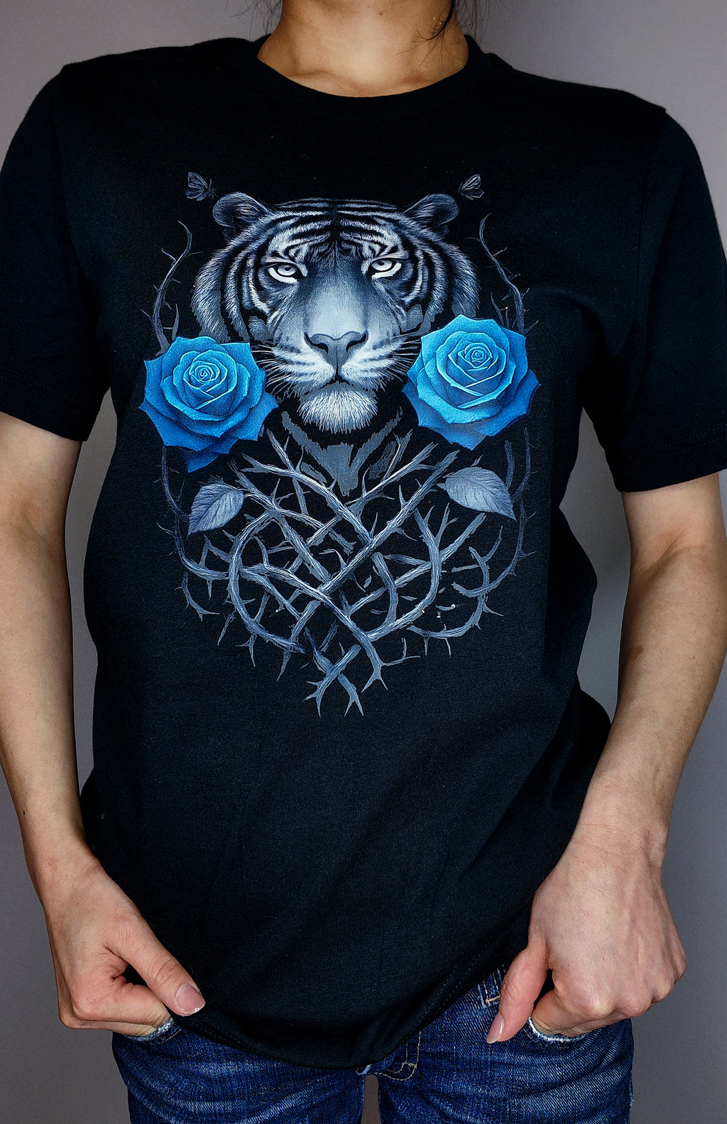 Tiger and Blue Rose Graphic T-Shirt