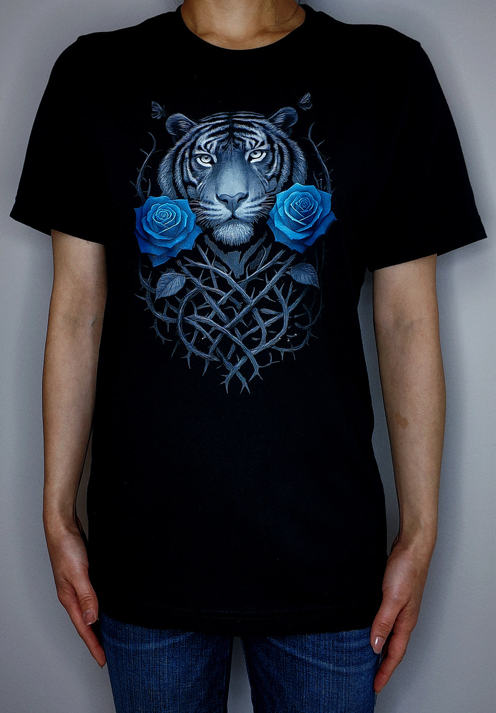 Tiger and Blue Rose Graphic T-Shirt