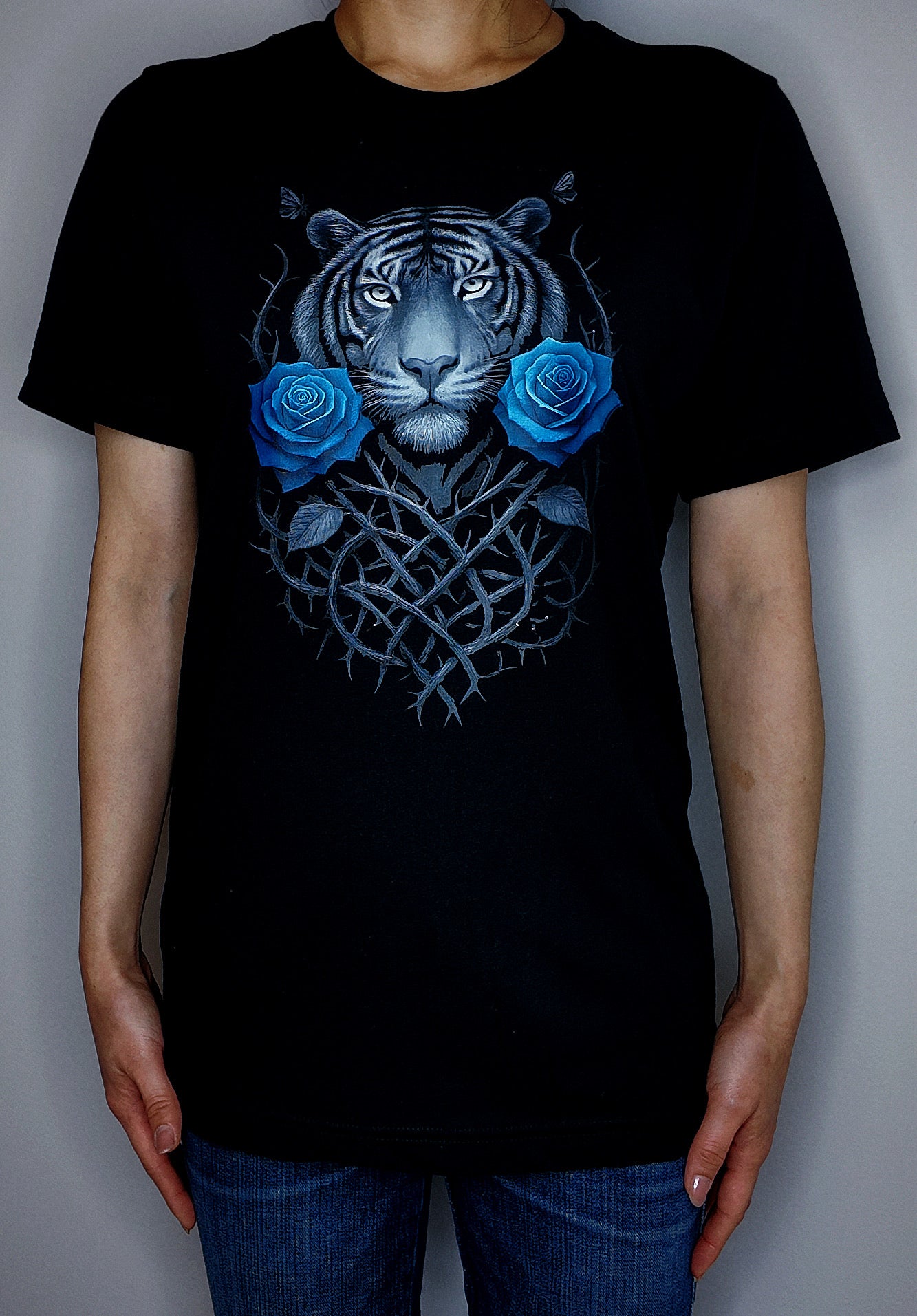 Tiger and Blue Rose Graphic T-Shirt