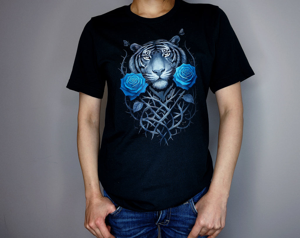 Tiger and Blue Rose Graphic T-Shirt